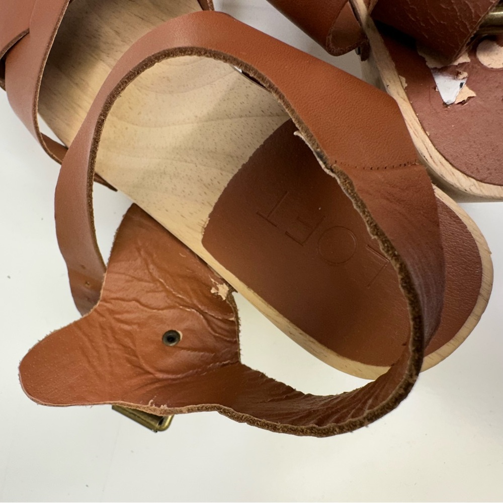 NWOB LOFT Criss Cross Brown Leather Sandals Heels Size 8M - Picture 6 of 8